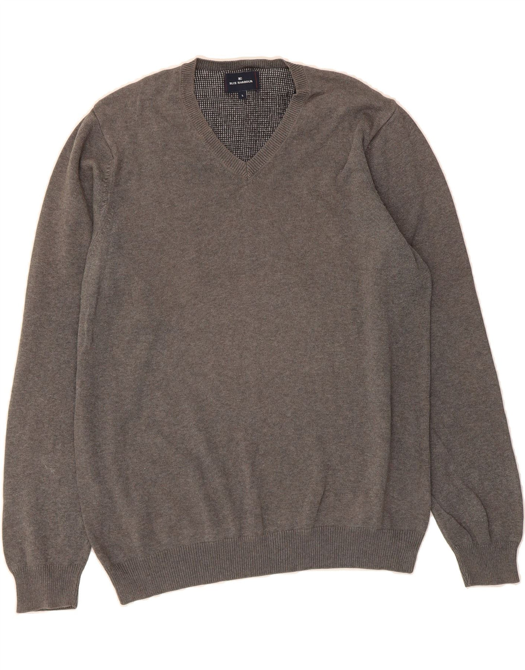 BLUE HARBOUR Mens V-Neck Jumper Sweater Large Grey Cotton Vintage Blue Harbour and Second-Hand Blue Harbour from Messina Hembry 
