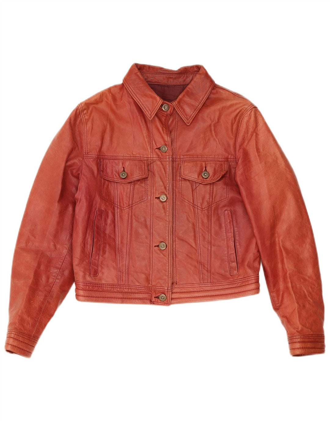veste en cuir crop femme vintage UK 12 cuir rouge moyen