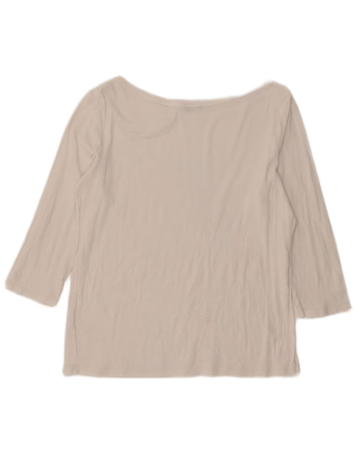 Benetton Haut Femme Manches 3/4 UK 14 Large Blanc Coton