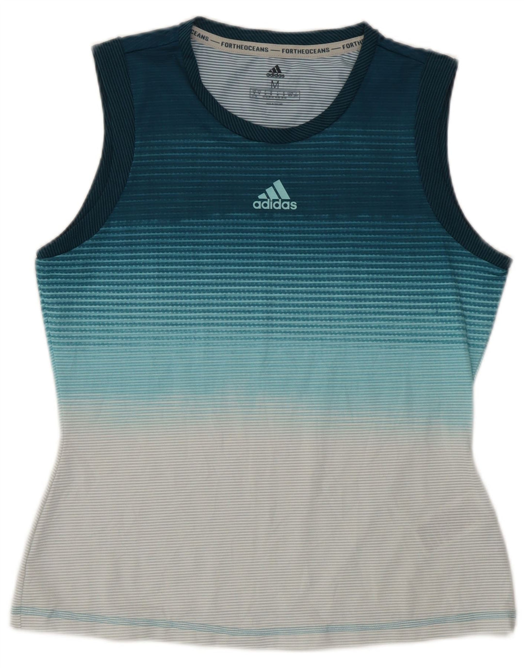 Adidas Débardeur Femme UK 12/14 Polyester Rayé Bleu Moyen