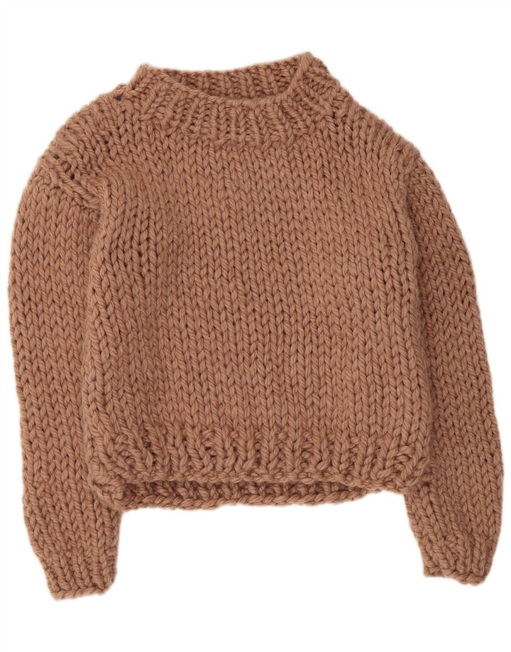 vintage Femmes Crop Turtle Neck Jumper Pull UK 14 Beige Moyen