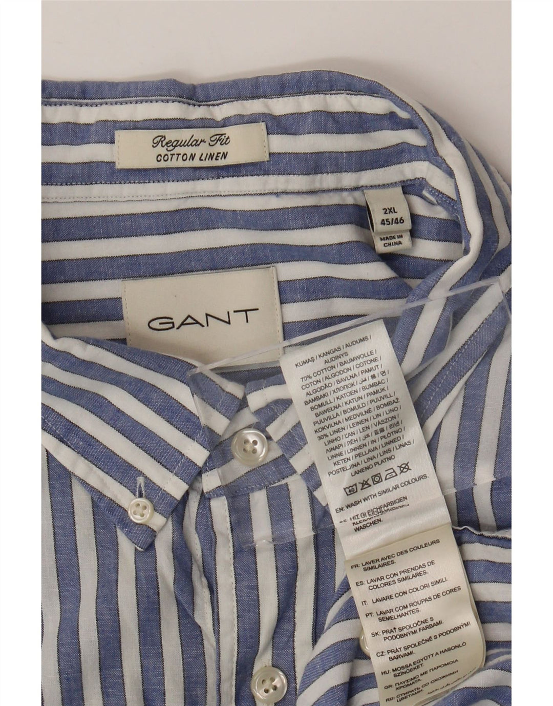 GANT Chemise à manches courtes coupe régulière pour hommes taille 45/46 2XL bleu rayé
