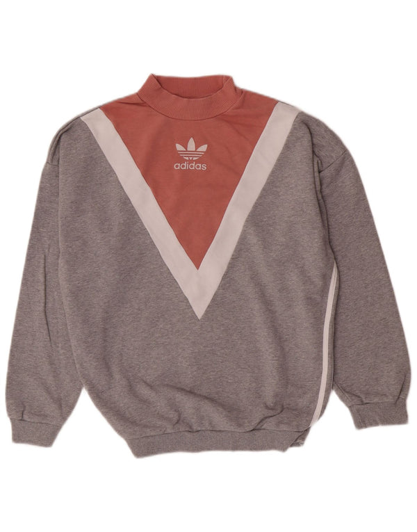 Adidas Sweat-shirt pour femme UK 12 Gris moyen Colorblock Coton