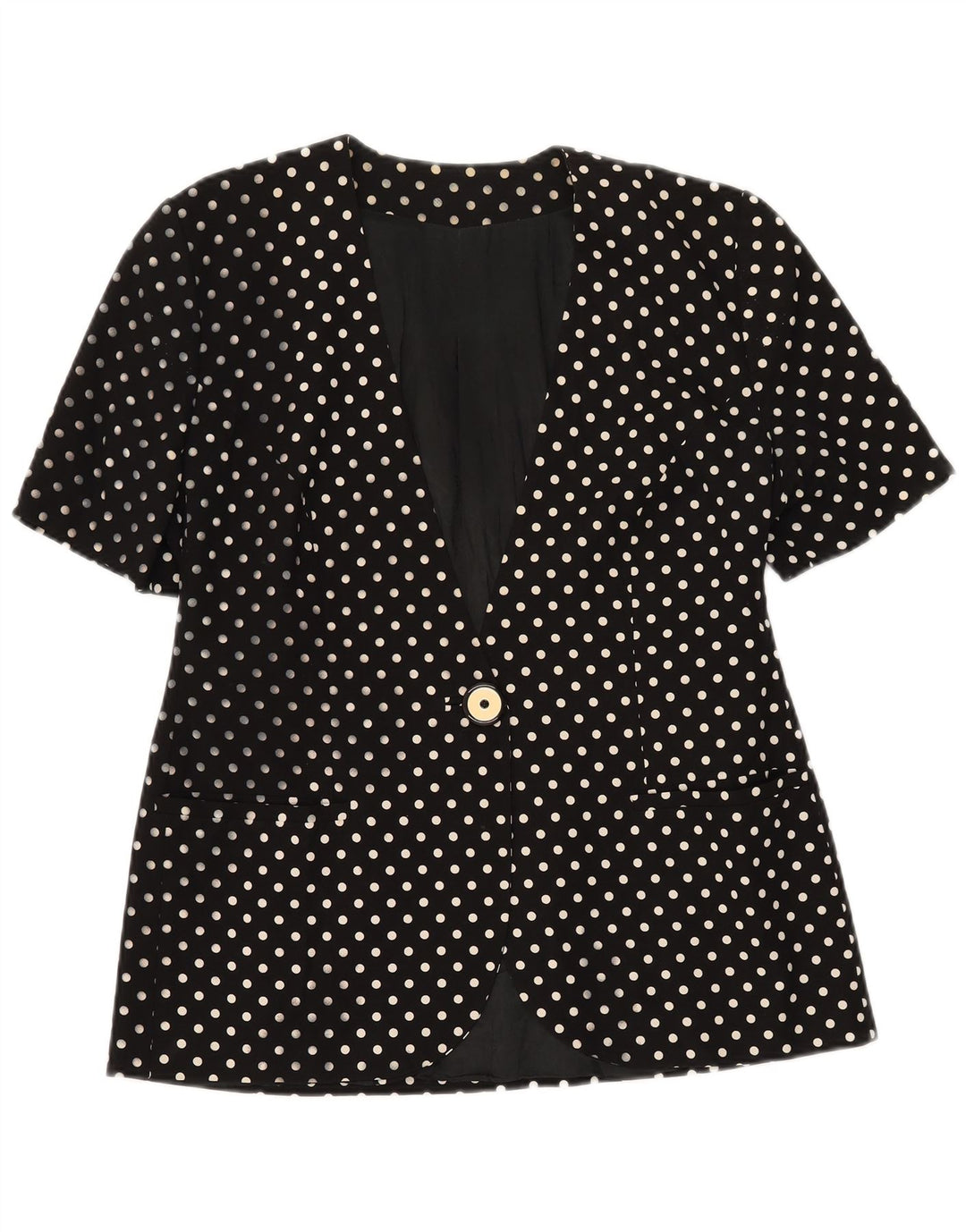 VINTAGE Veste blazer à manches courtes femme UK 12 Medium Black Polka Dot