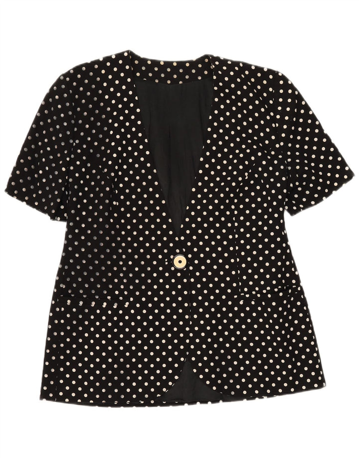 VINTAGE Veste blazer à manches courtes femme UK 12 Medium Black Polka Dot