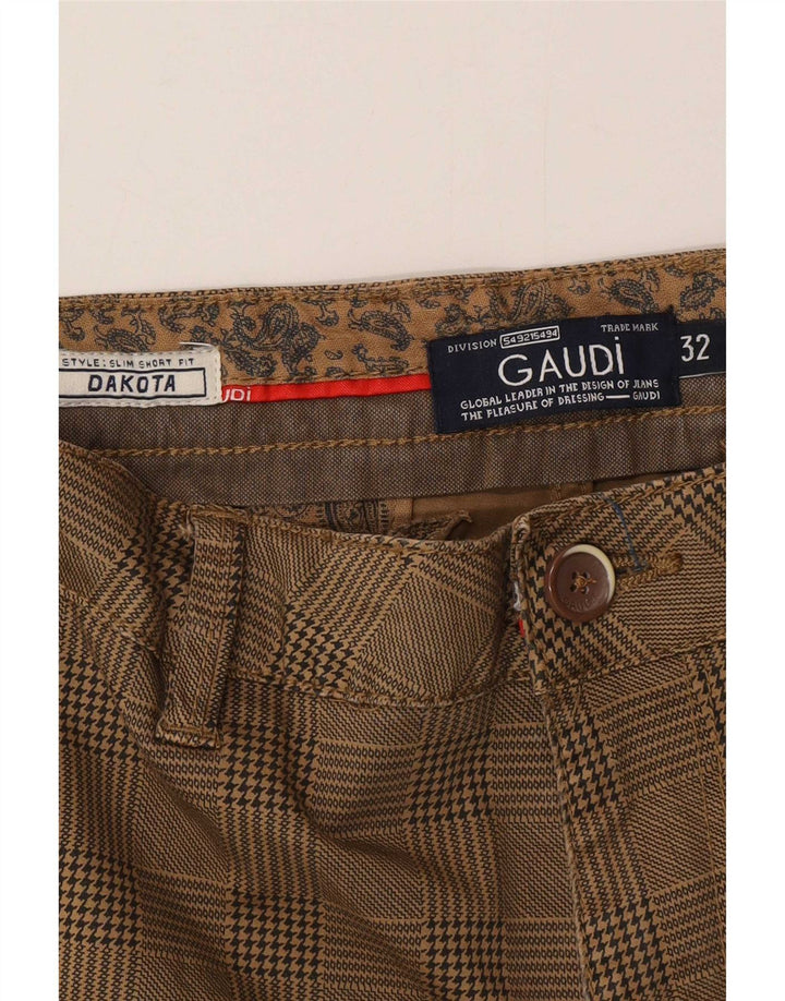 Gaudi Hommes Dakota Chino Shorts W32 Marron Moyen à Carreaux Coton