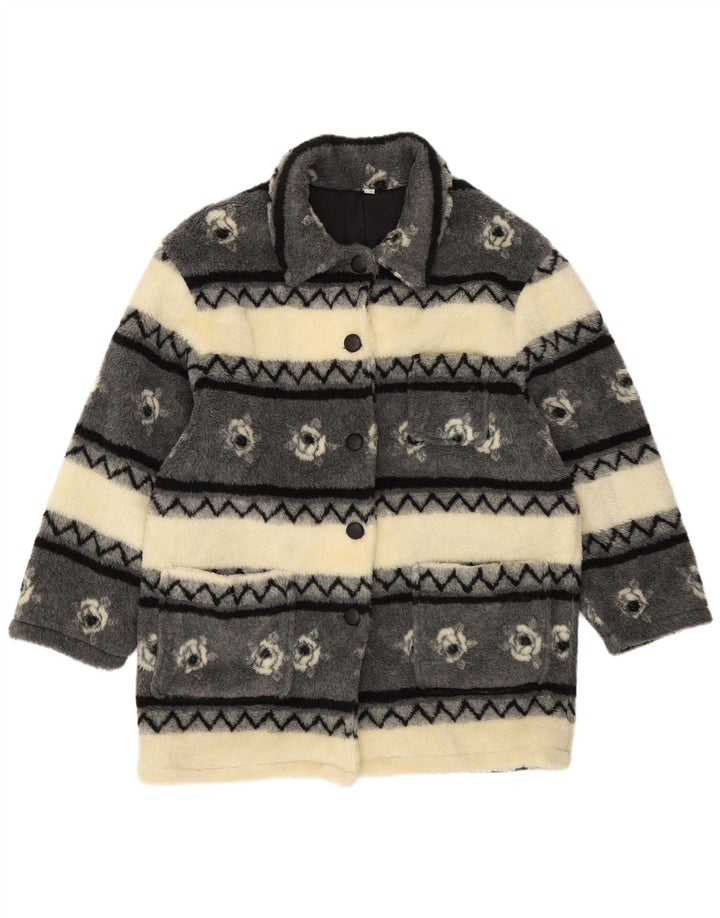 VINTAGE Femmes Sherpa Coupe-vent Manteau UK 20/22 2XL Beige Rayé