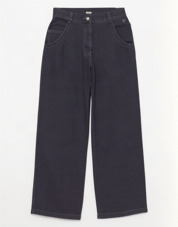 Onyx Pantalon décontracté taille haute jambe large pour femme UK 2 2XS W28 L32 Bleu marine