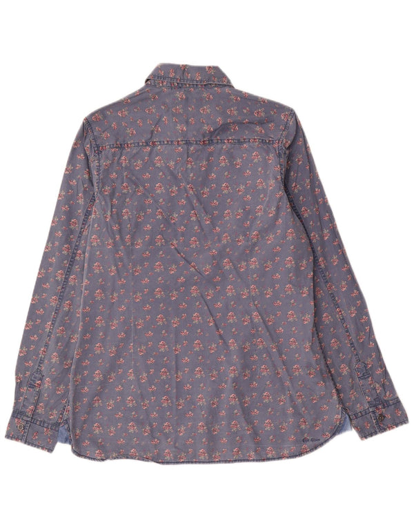 Fat Face Chemise Femme UK 14 Grand Coton Floral Bleu