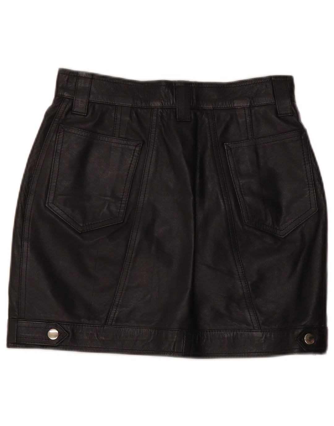 VINTAGE Mini jupe en cuir taille haute pour femme IT 42 Medium W26 Noir