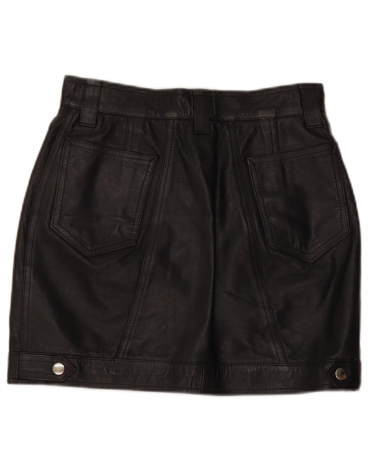 VINTAGE Mini jupe en cuir taille haute pour femme IT 42 Medium W26 Noir