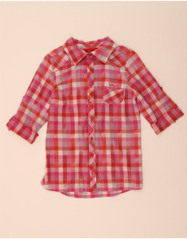 Vans Chemise à manches 3/4 pour femme UK 14 Grand coton à carreaux rose