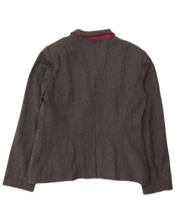 Benetton Veste Blazer 2 Boutons Femme UK 16 Grande Laine Grise