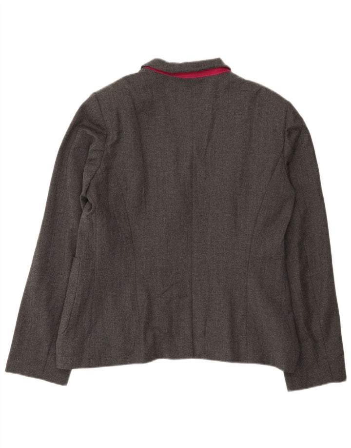Benetton Veste Blazer 2 Boutons Femme UK 16 Grande Laine Grise