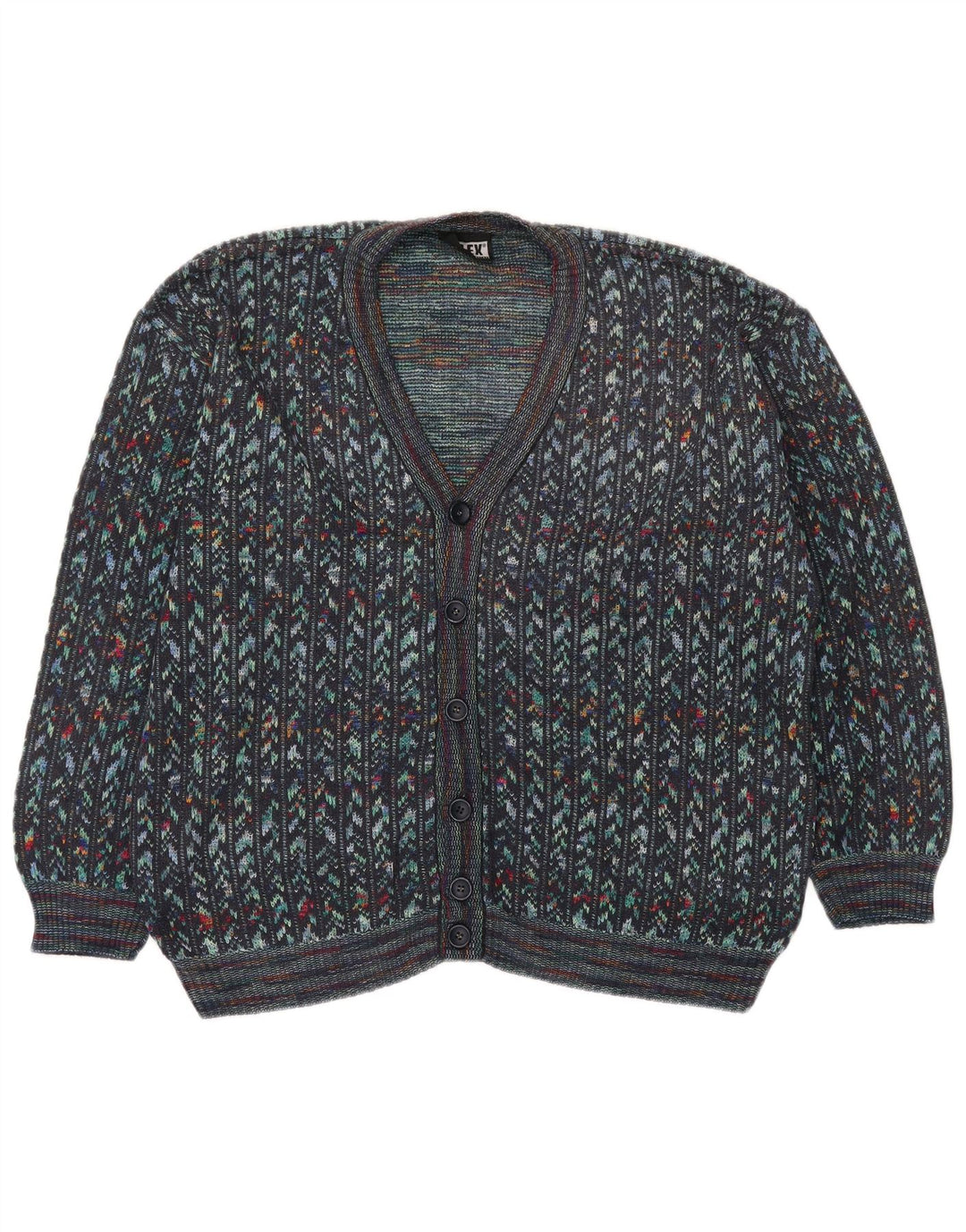 vintage Mens Cardigan Sweater IT 54 XL Multicolore Géométrique