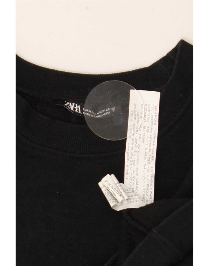 Zara Womens Crop Sweatshirt Jumper UK 14 Moyen Noir Coton