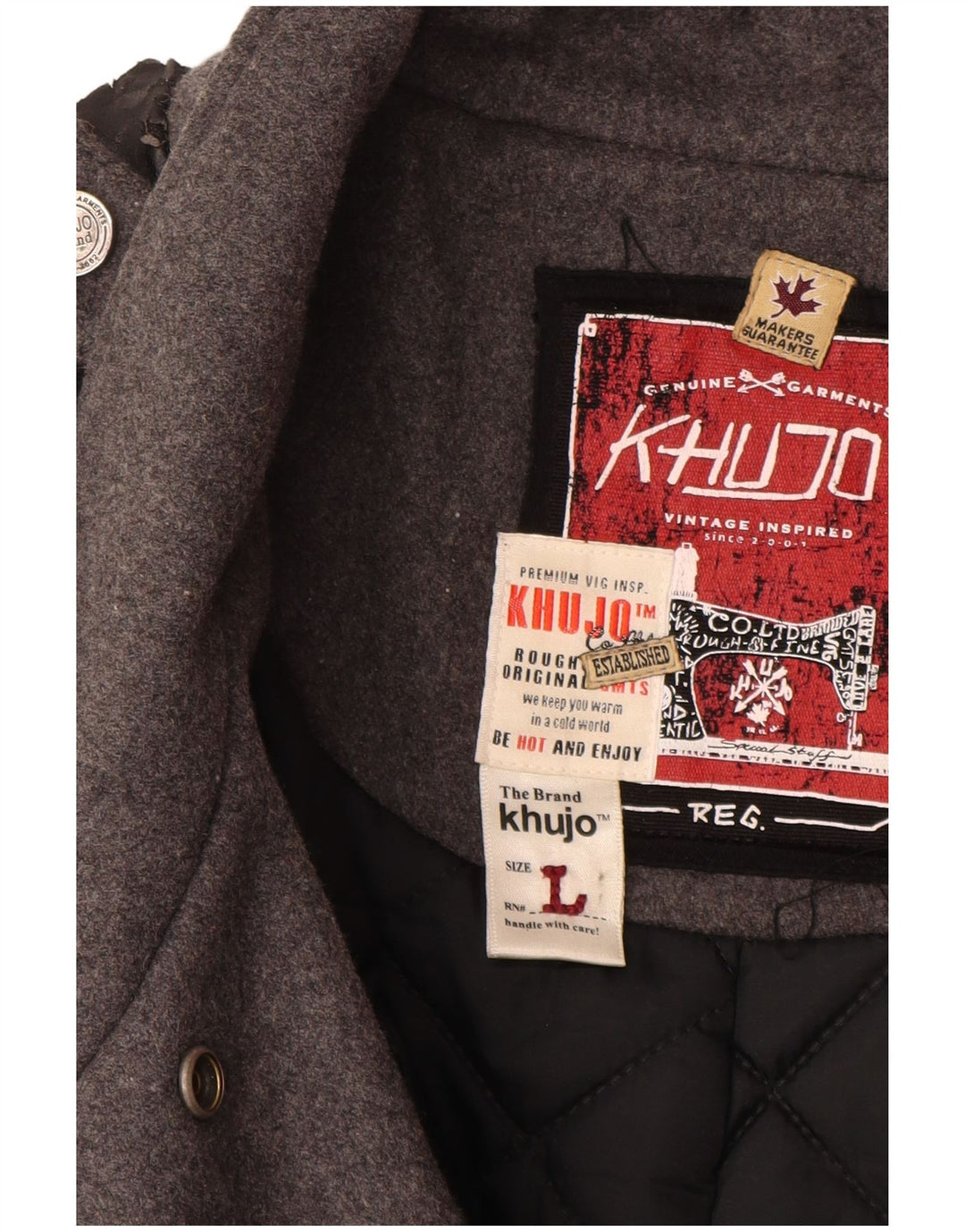 KHUJO Manteau Militaire Femme UK 16 Grande Laine Grise