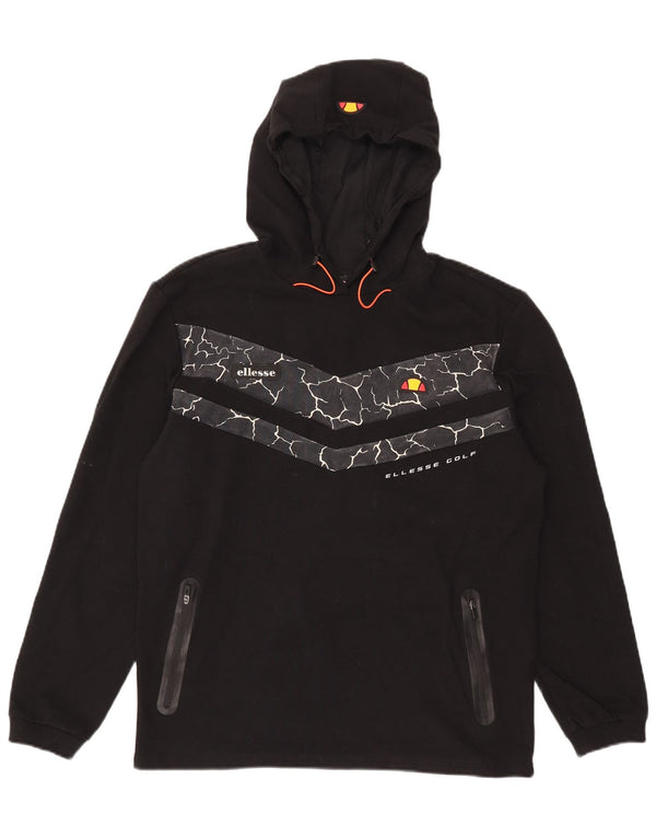 Ellesse Pull à capuche pour homme en coton géométrique Noir Large