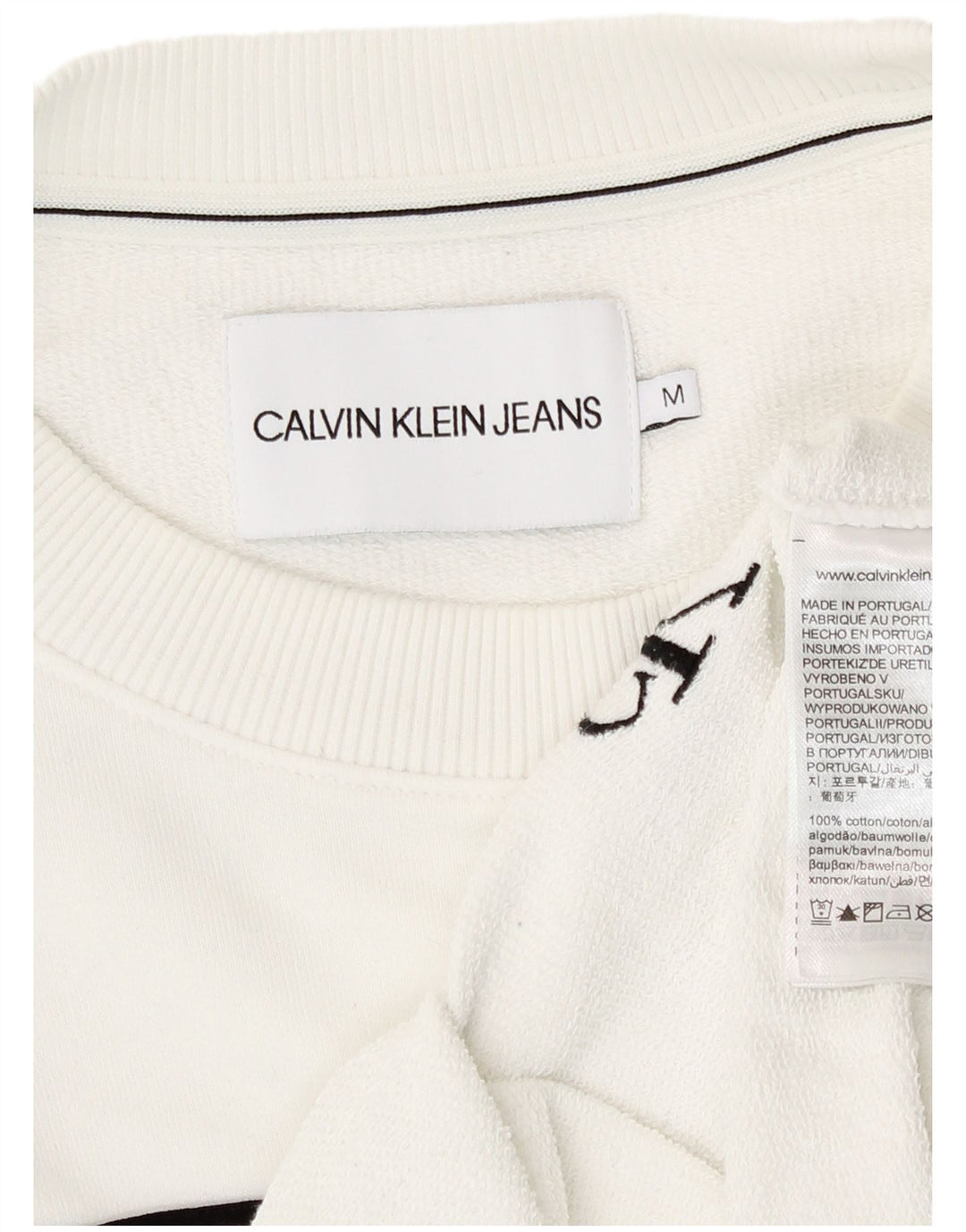 Calvin Klein Womens Crop Sweatshirt Jumper UK 14 Moyen Blanc Rayé