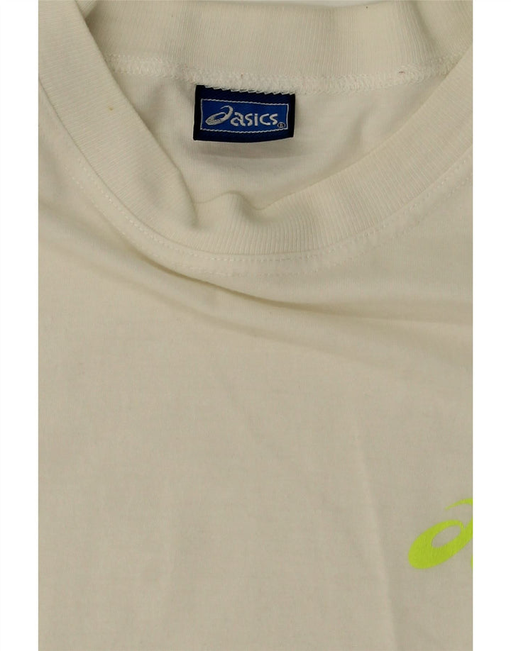 ASICS Womens Oversized Graphic T-Shirt Top UK 14 Medium White Vintage Asics and Second-Hand Asics from Messina Hembry 