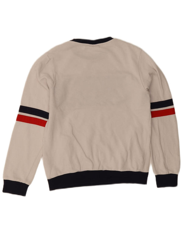 Fila Womens Graphic Sweatshirt Jumper UK 6 XS Blanc Colorblock Coton