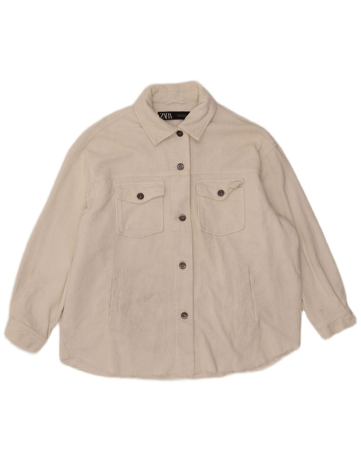 Zara Veste surdimensionnée en velours côtelé pour femme UK 10 Petit coton blanc