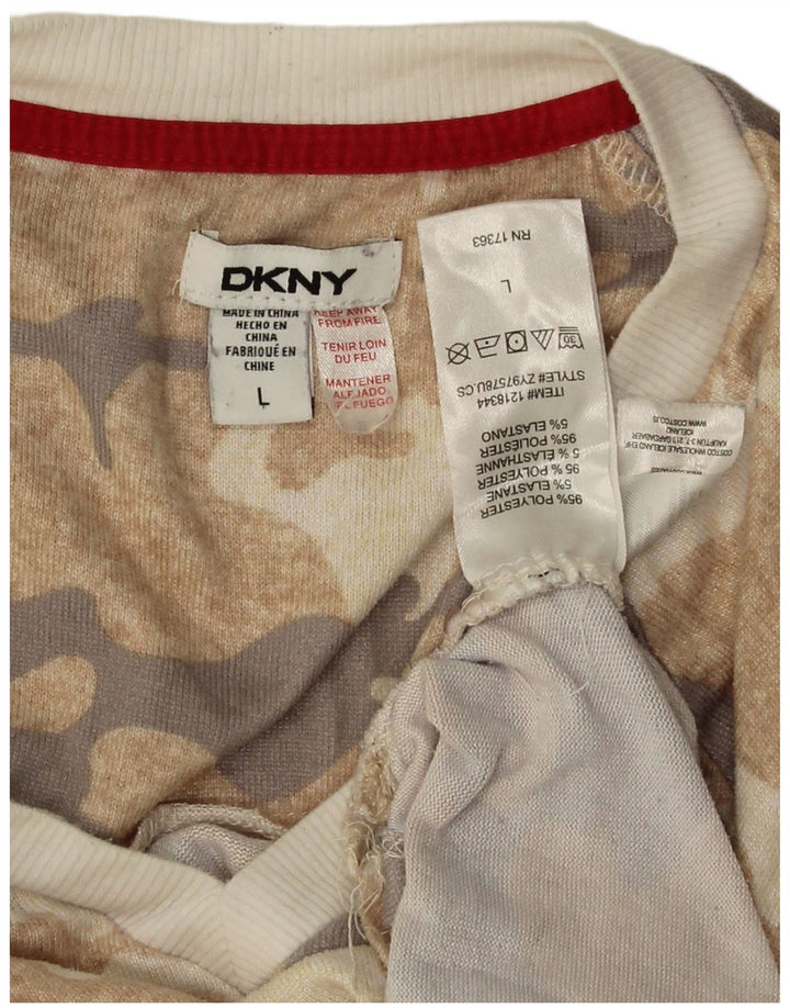 Dkny Haut graphique à manches longues pour femme UK 16 Large Beige Camouflage Polyester