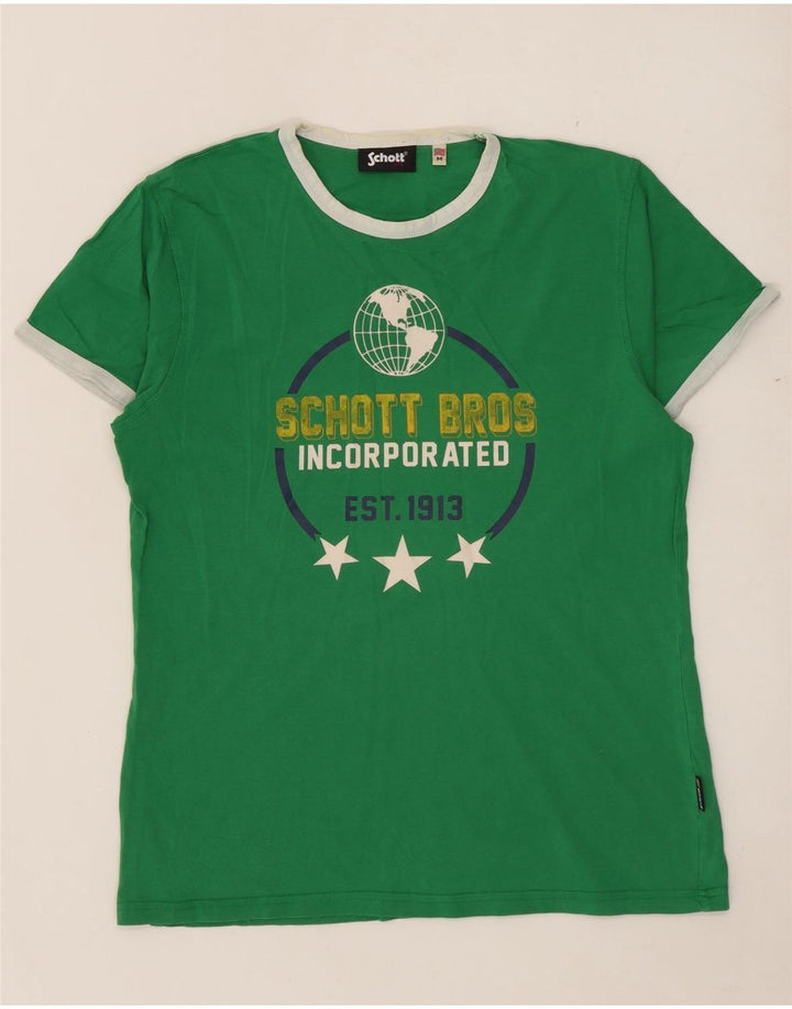 Schott T-Shirt Graphique Homme Vert Moyen Coton