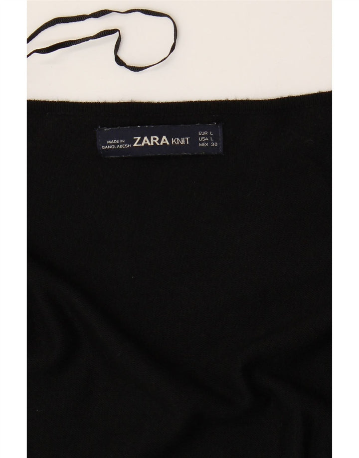Zara Womens Asymétrique Ouvert Cardigan Pull UK 16 Large Noir