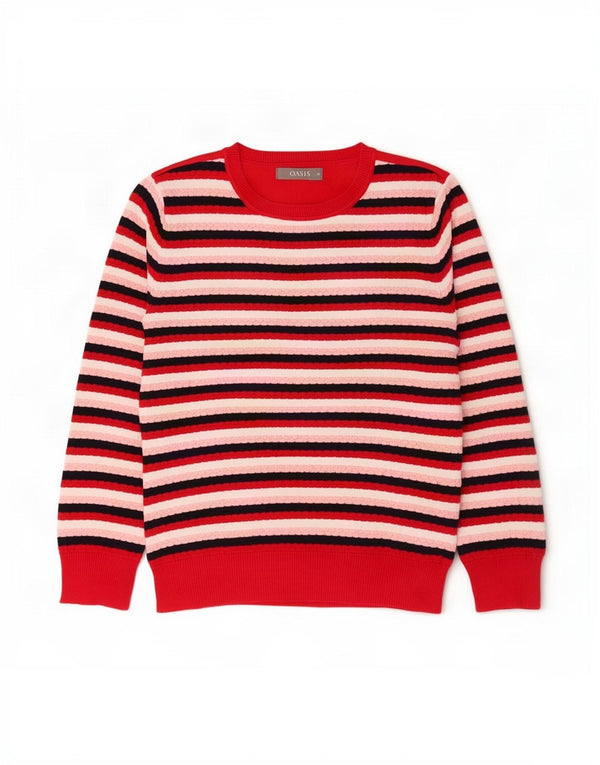 Oasis Pull col bateau pour femme UK 14 en coton rayé rouge moyen