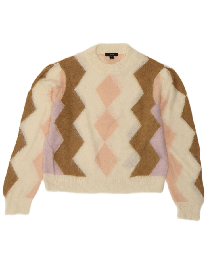 J. CREW Pull court à col rond pour femme UK 10 Small Blanc cassé