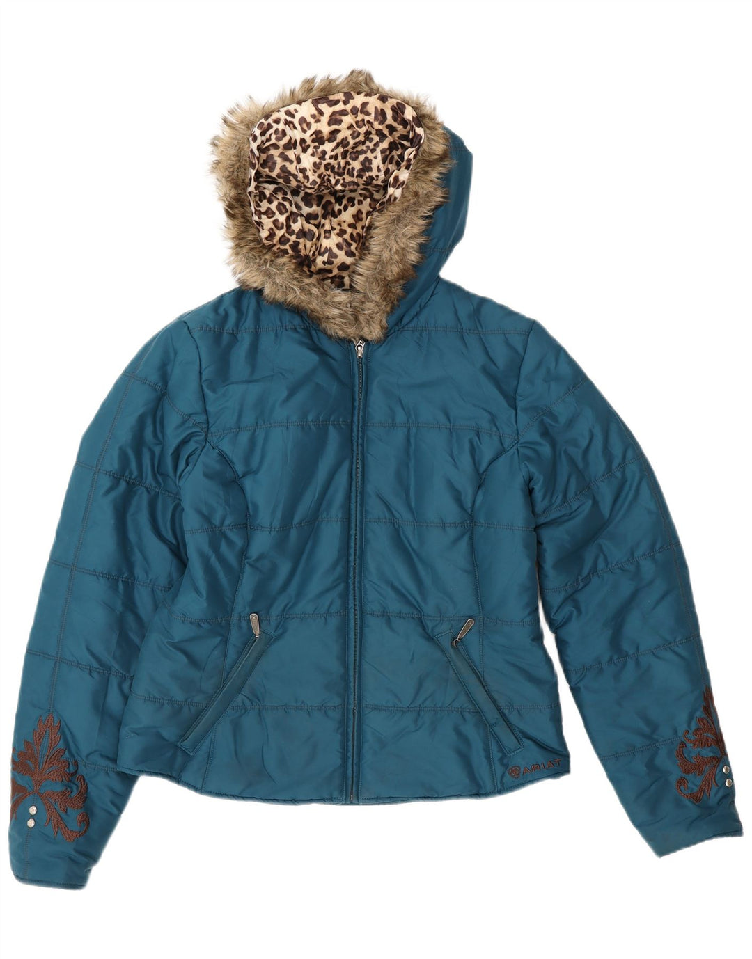 Ariat Veste matelassée à capuche pour femme UK 14 Bleu moyen Polyester