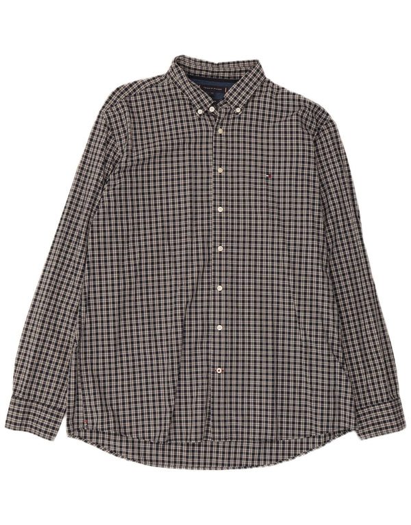 Tommy Hilfiger Chemise coupe régulière pour homme 2XL en coton à carreaux gris
