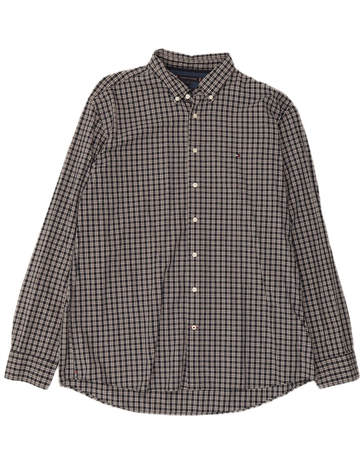 Tommy Hilfiger Chemise coupe régulière pour homme 2XL en coton à carreaux gris