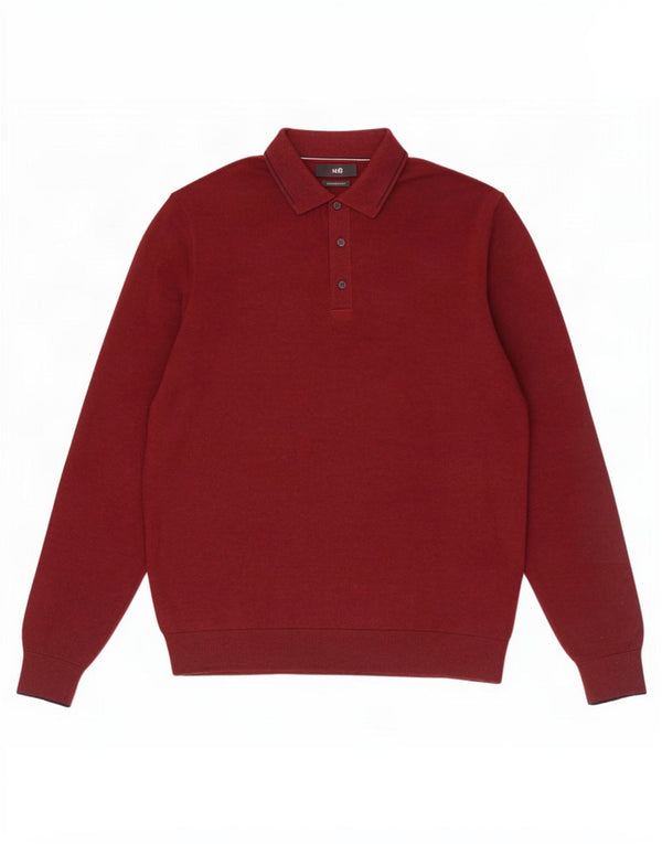 Marks & Spencer Pull à col polo pour homme en coton bordeaux moyen
