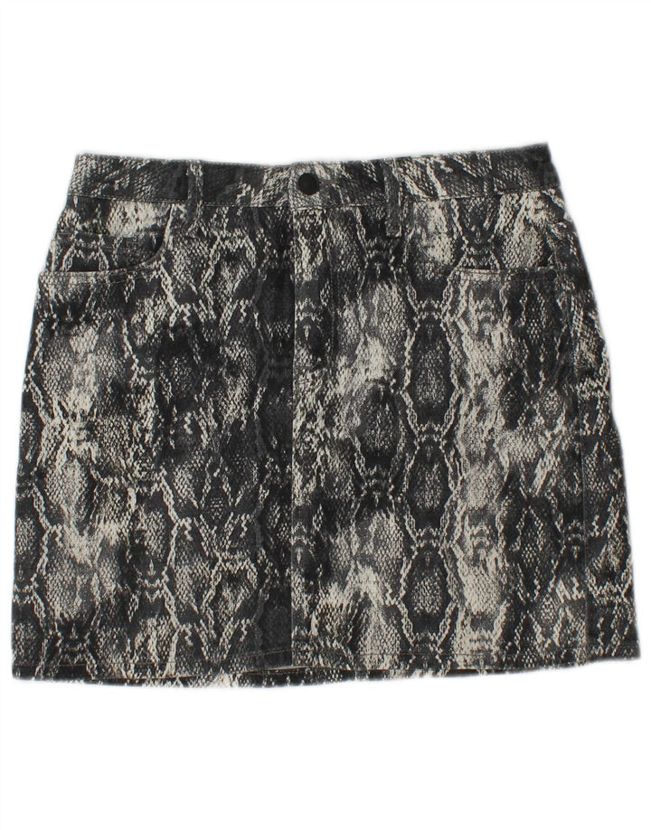 ZARA Femme Mini Jupe Moyen W30 Gris Animal Print Coton