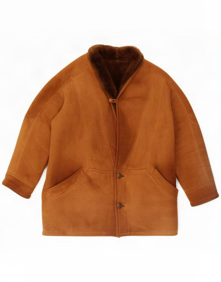 Vintage Veste en peau de mouton à 3 boutons pour homme UK 40 Grand cuir marron