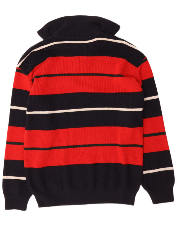 vintage Mens Zip Neck Jumper Pull EU 54 XL Laine rayée rouge