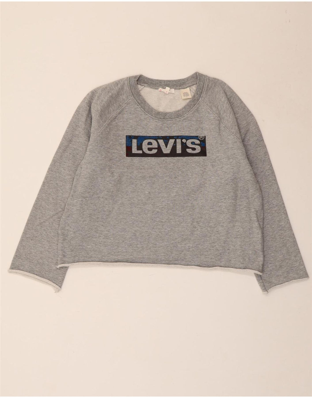 LEVI'S Sweat-shirt court graphique pour femme UK 16 Grand gris moucheté