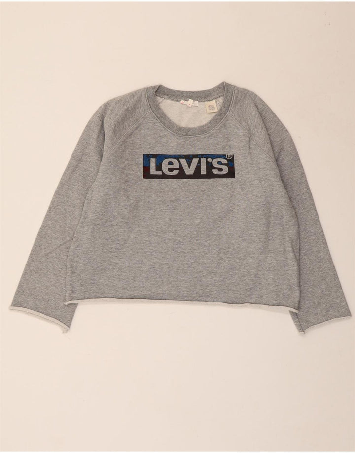 LEVI'S Sweat-shirt court graphique pour femme UK 16 Grand gris moucheté