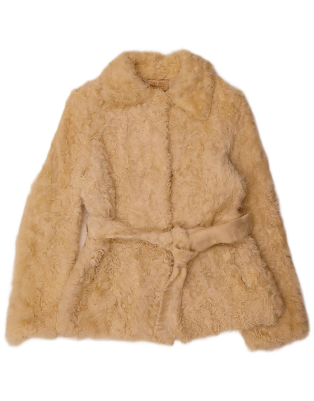 veste vintage femme fausse fourrure UK 12 Beige moyen