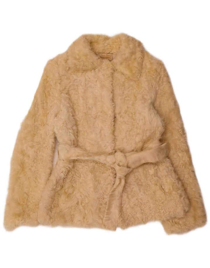 veste vintage femme fausse fourrure UK 12 Beige moyen