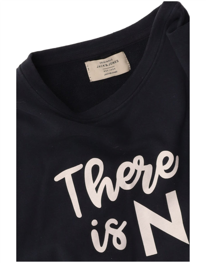 JACK & JONES Mens Graphic Sweatshirt Jumper Medium Navy Blue