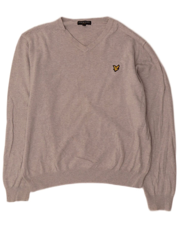 Lyle & Scott Pull col V pour femme UK 18 XL Coton moucheté gris