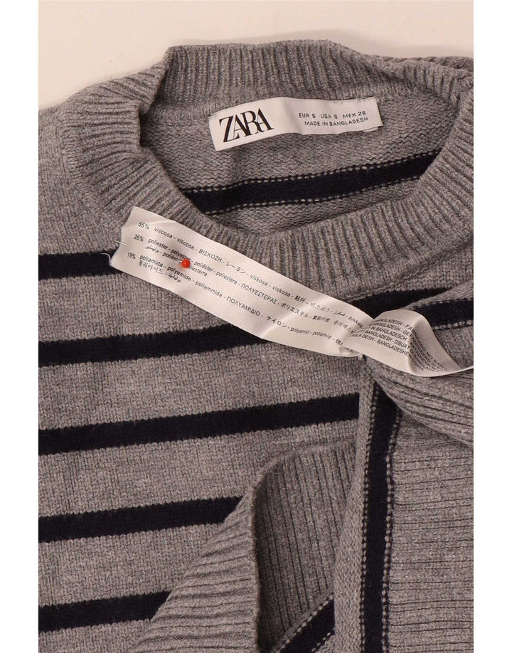 Zara Pull surdimensionné à col rond pour femme UK 10 Petit gris rayé
