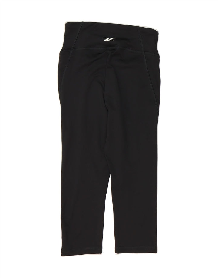 REEBOK Womens Capri Tracksuit Trousers UK 8/10 Small  Black Polyester Vintage Reebok and Second-Hand Reebok from Messina Hembry 