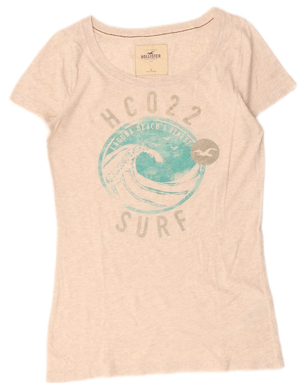 Hollister T-shirt graphique pour femme UK 14 Large Beige Coton