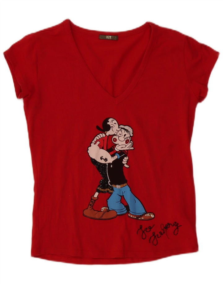 ICEBERG T-shirt graphique Popeye pour femme en coton rouge moyen UK 12