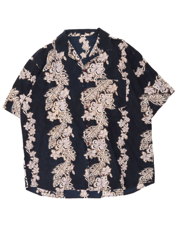 vintage Chemise à manches courtes pour hommes Grand coton floral bleu marine