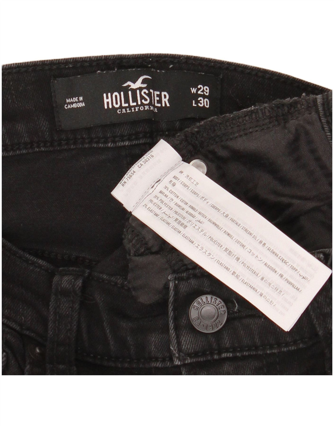 HOLLISTER Jean skinny effet vieilli W29 L30 Noir Coton